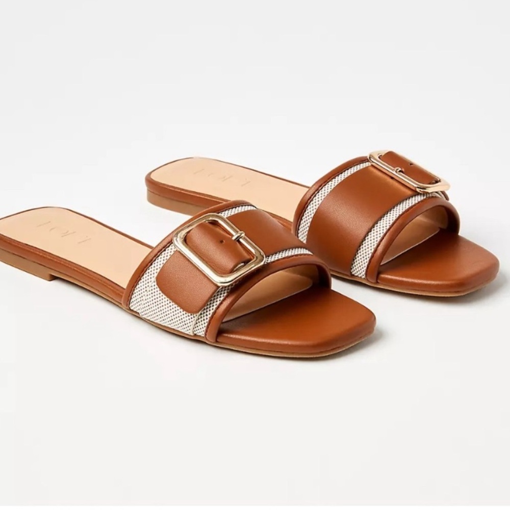 LOFT Brown Leather Slide Sandals with Buckle
